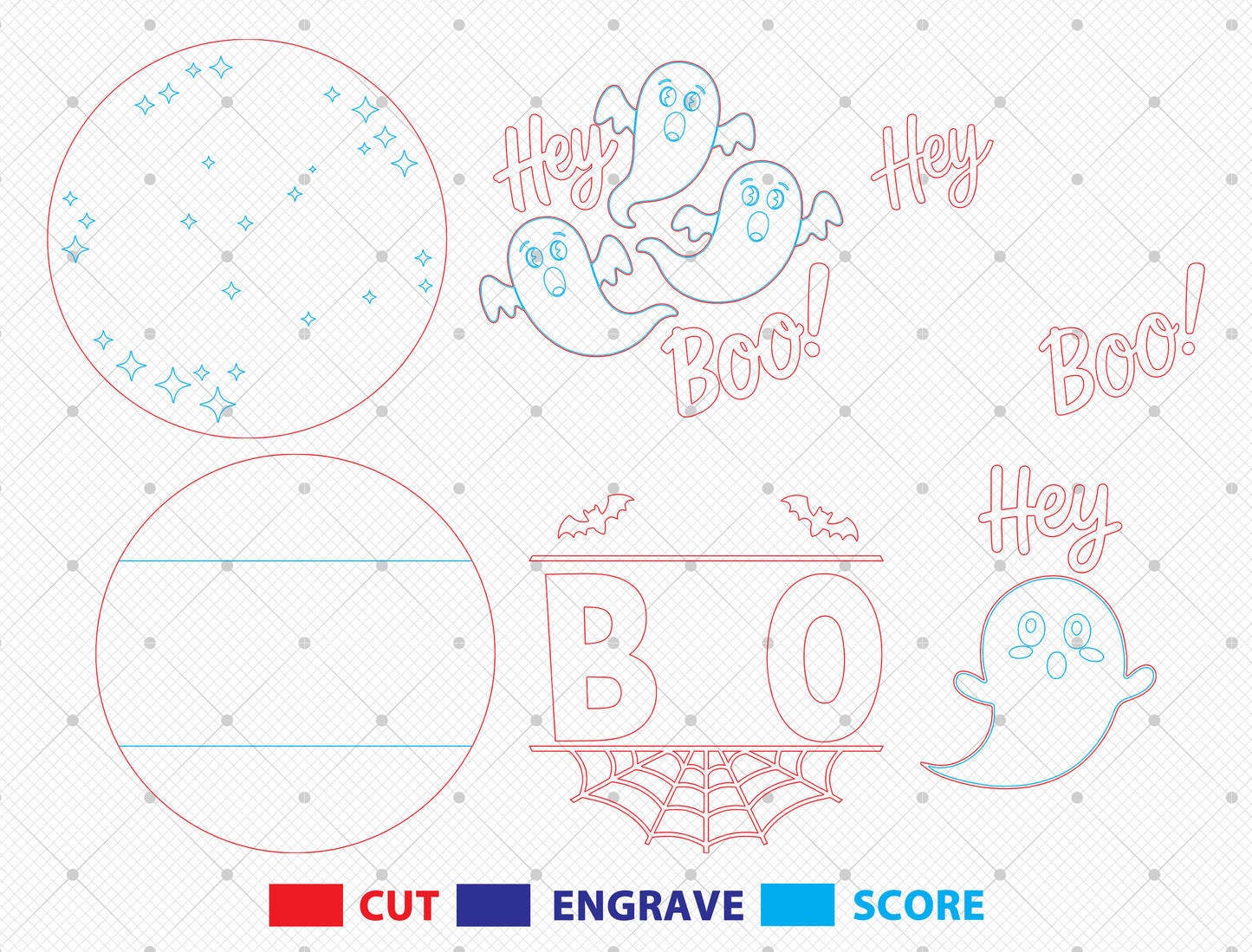 Hey Boo Ghost Round Door Hanger SVG Set for Glowforge xTool LightBurn 2 Designs