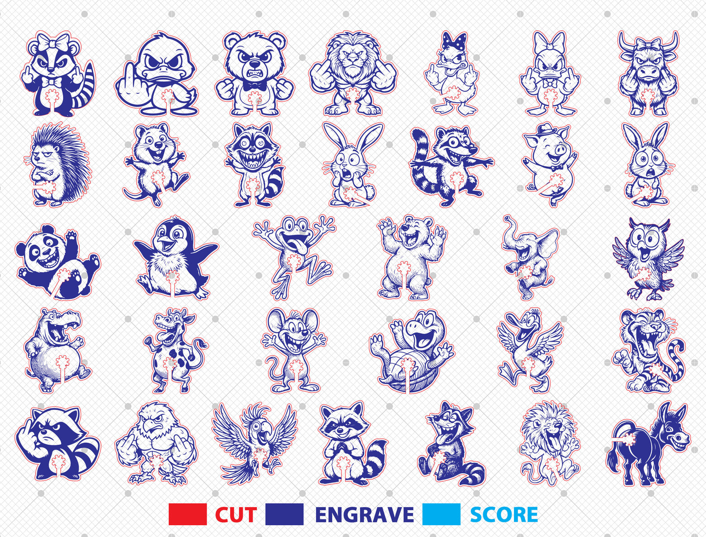 Funny Animal Bag Clips SVG Bundle for Glowforge and LightBurn