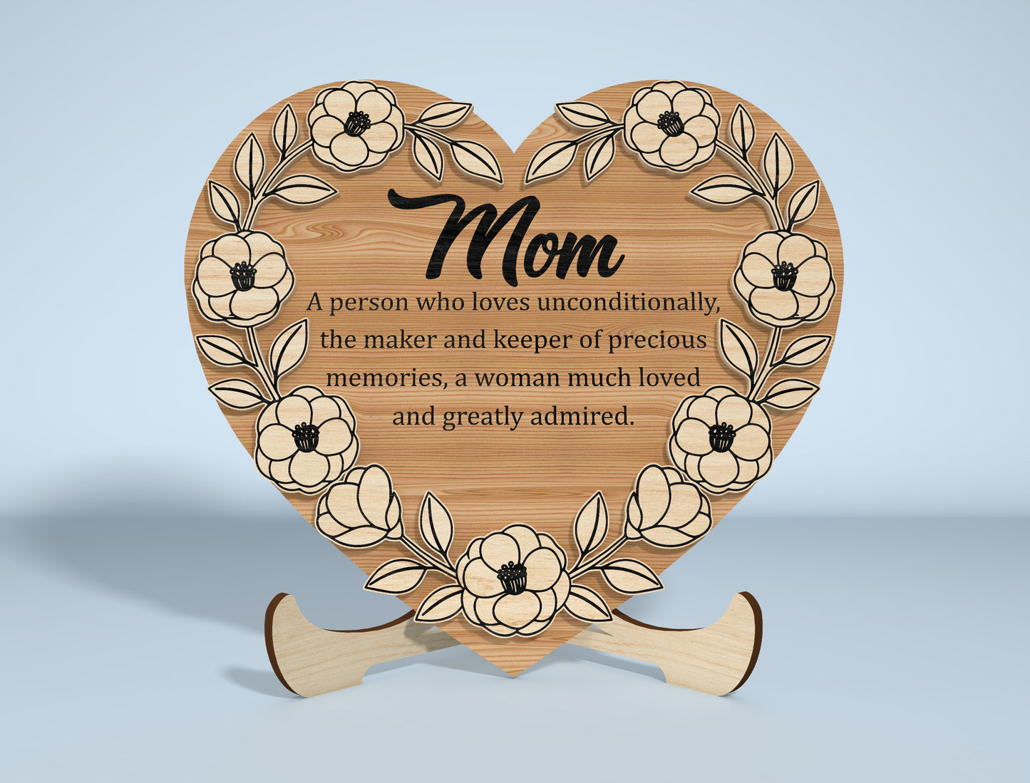 Floral Engraved Heart Stand Sign SVG Bundle for Glowforge