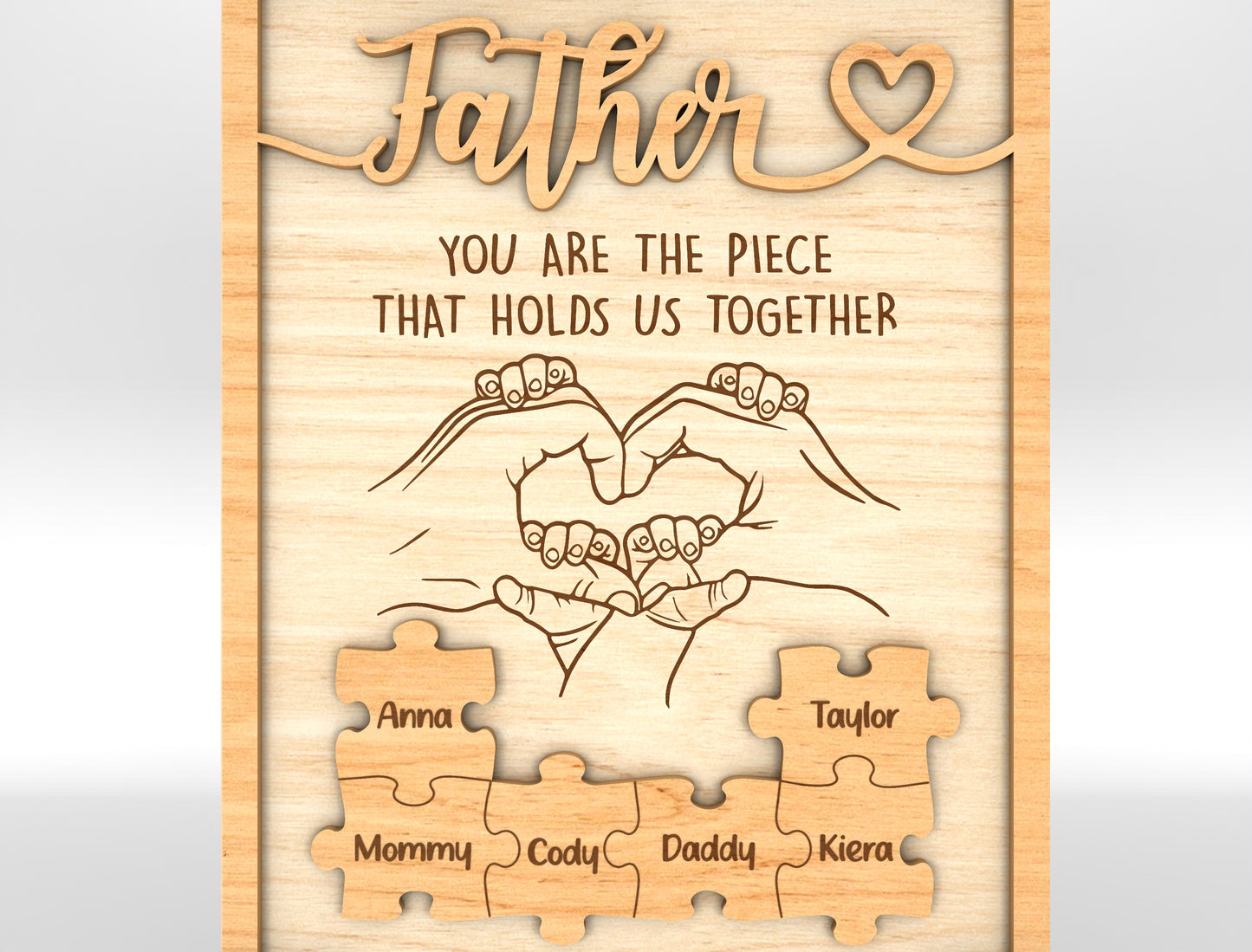 Personalized Dad Puzzle Hands SVG Laser Cut File for Glowforge