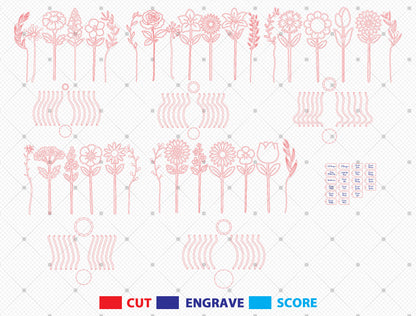 Floral Vase Stand Line Art SVG Bundle for Glowforge and LightBurn