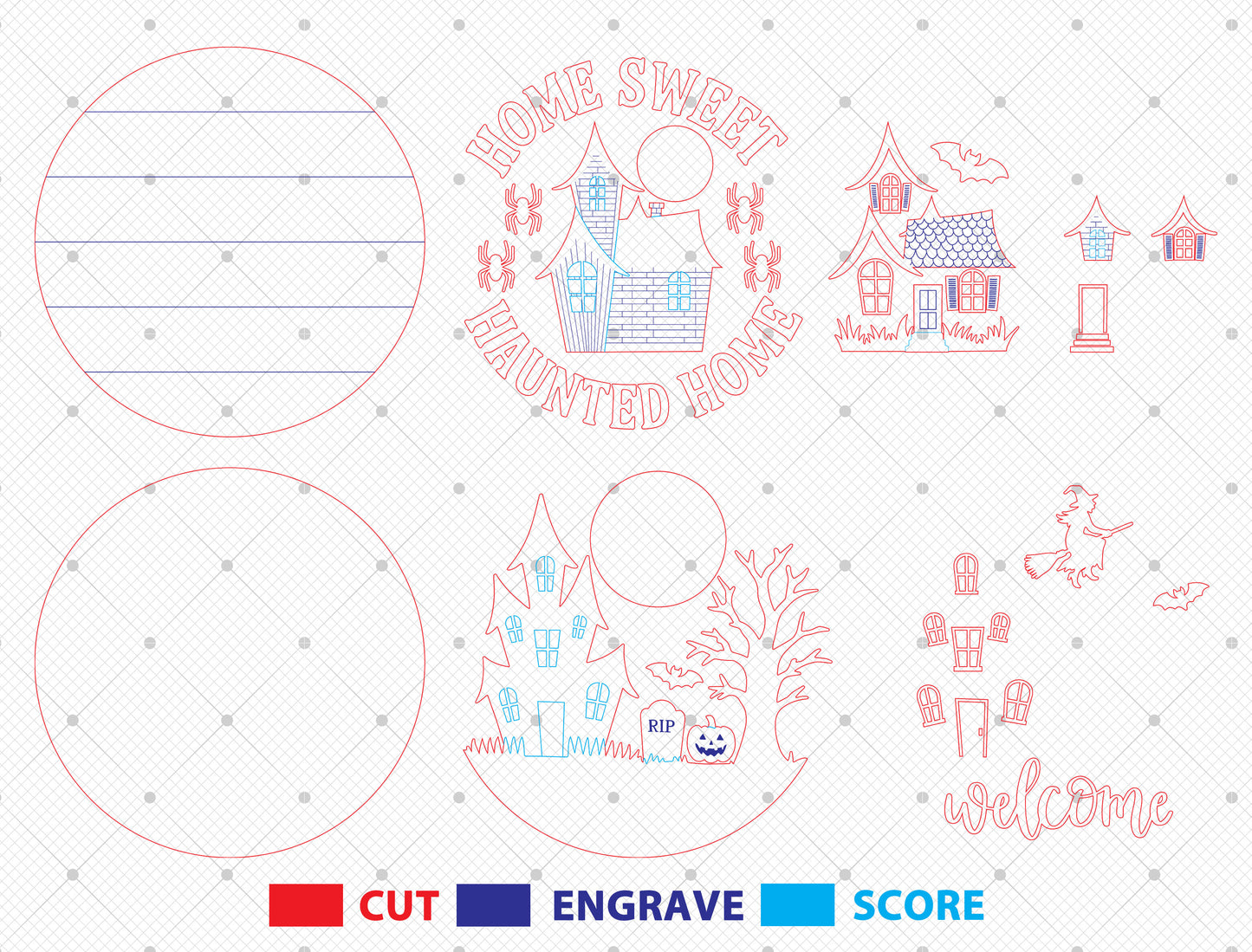 Haunted House Round Door Hanger SVG Set for Glowforge xTool LightBurn 2 Designs