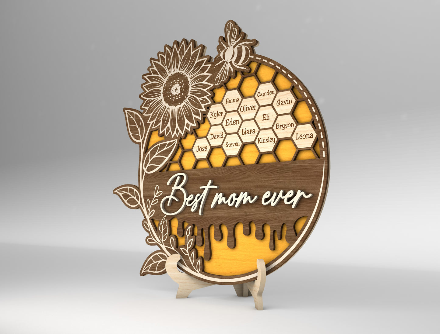 Best Mom Ever Bee Honeycomb Sign SVG for Glowforge and xTool