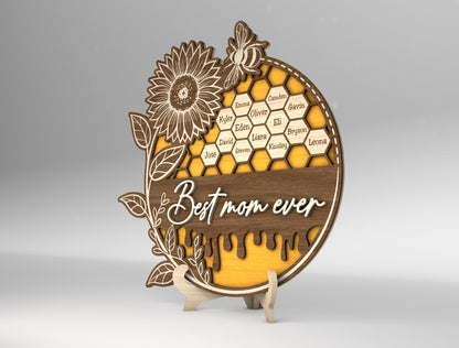 Best Mom Ever Bee Honeycomb Sign SVG for Glowforge and xTool