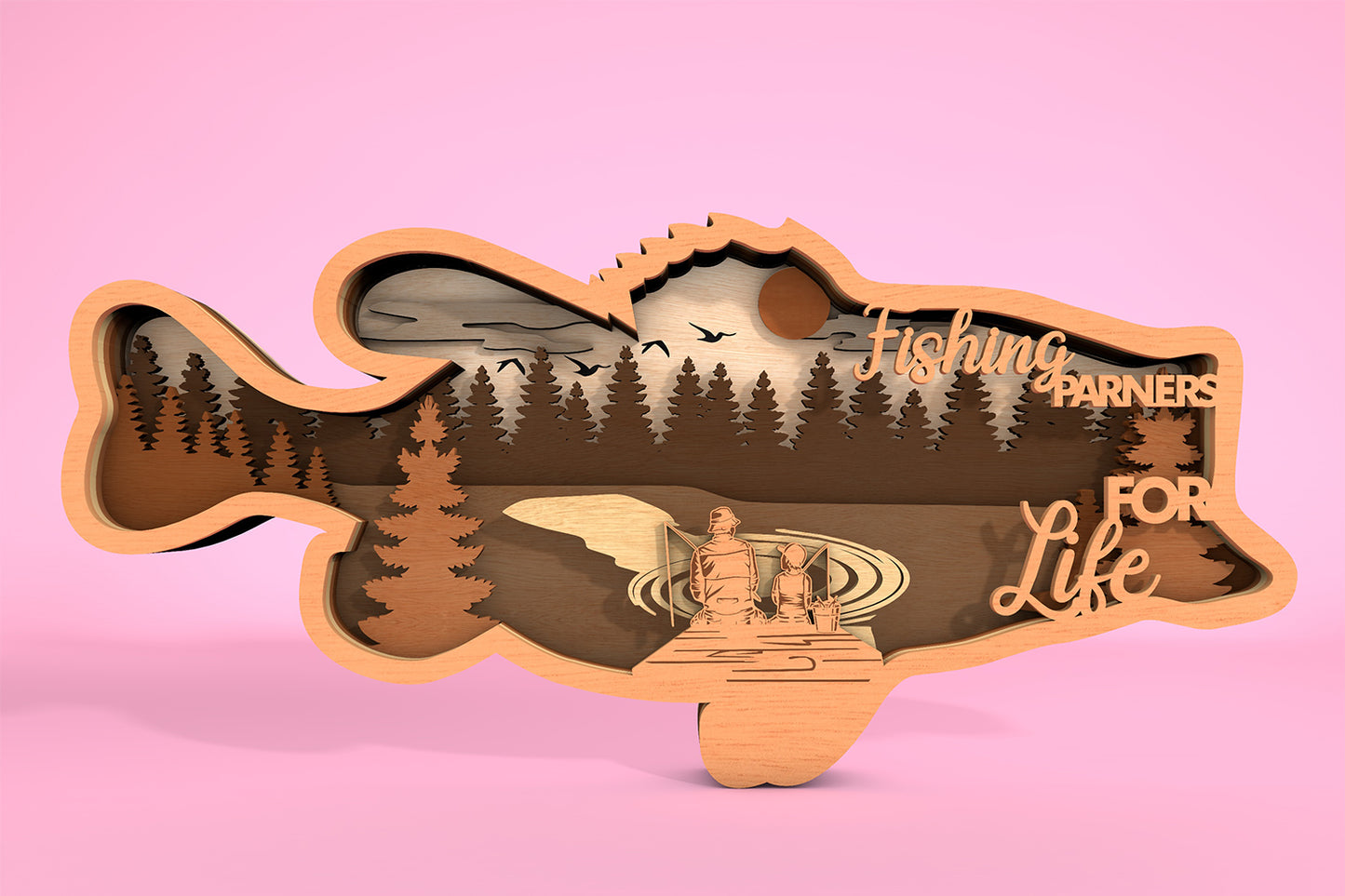 Father’s Day Fishing Multilayer SVG Laser Cut File for Glowforge