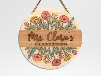 Personalized Teacher Floral Classroom Sign SVG Bundle Laser Cut File for xTool