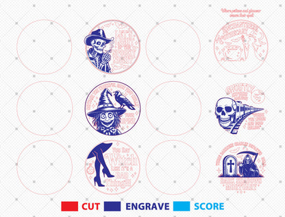 Vintage Halloween Round Door Sign SVG Bundle for Glowforge xTool LightBurn 6 Designs