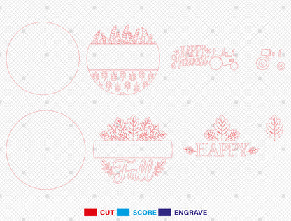 Happy Harvest Tractor and Happy Fall Door Hanger SVG Set for Glowforge xTool LightBurn 2 Designs