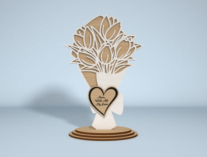 Floral Bouquet Stand Sign SVG Engraved Heart for xTool