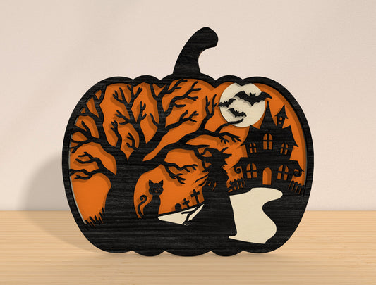Halloween Pumpkin Scene SVG Bundle Laser Cut File | 8 Spooky Pumpkin Designs | Autumn Wooden Decor | Glowforge, xTool, LightBurn, etc.