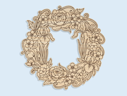 Floral Wreath Door Sign SVG Bundle Spring for LightBurn and xTool