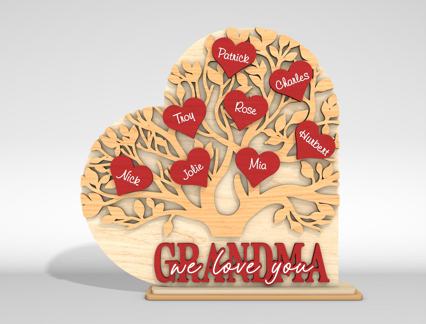 Personalized Grandma Family Tree SVG Custom Name Heart Sign for xTool and Glowforge