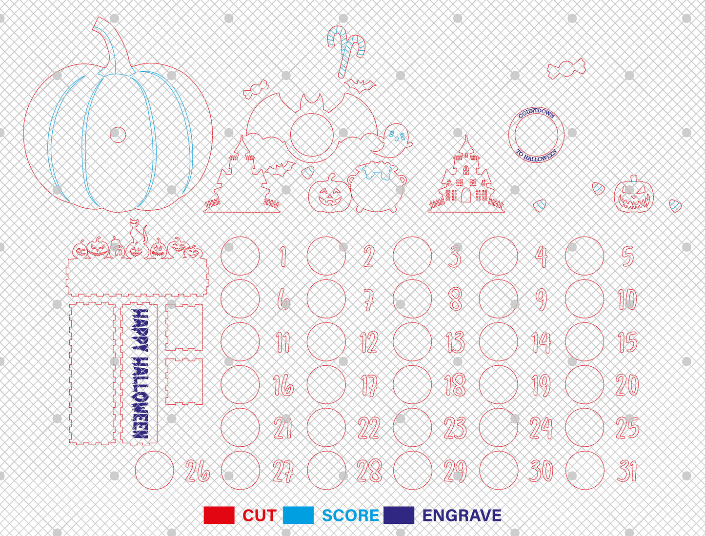 Halloween Countdown Calendar SVG for xTool LightBurn