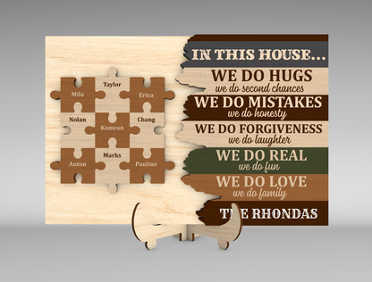 "In This House We Do Hugs" Family Puzzle Sign SVG for xTool