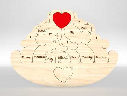 Elephant Family Puzzle Sign SVG Laser Cut File for Glowforge and xTool