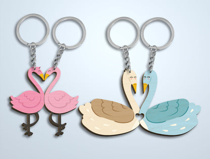 Animal Couple Keychain Laser Cut File Bundle | Cute Love Animals SVG Set | Valentine Wooden Keychain Design | Glowforge, xTool, LightBurn, etc.