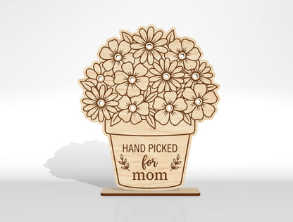 Hand Picked for Mommy Flower Holder SVG Bundle Laser Cut File for LightBurn and xTool