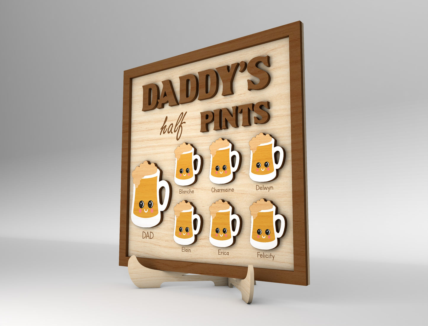 Daddy's Half Pints Beer Mug Sign SVG Laser Cut File for LightBurn and xTool