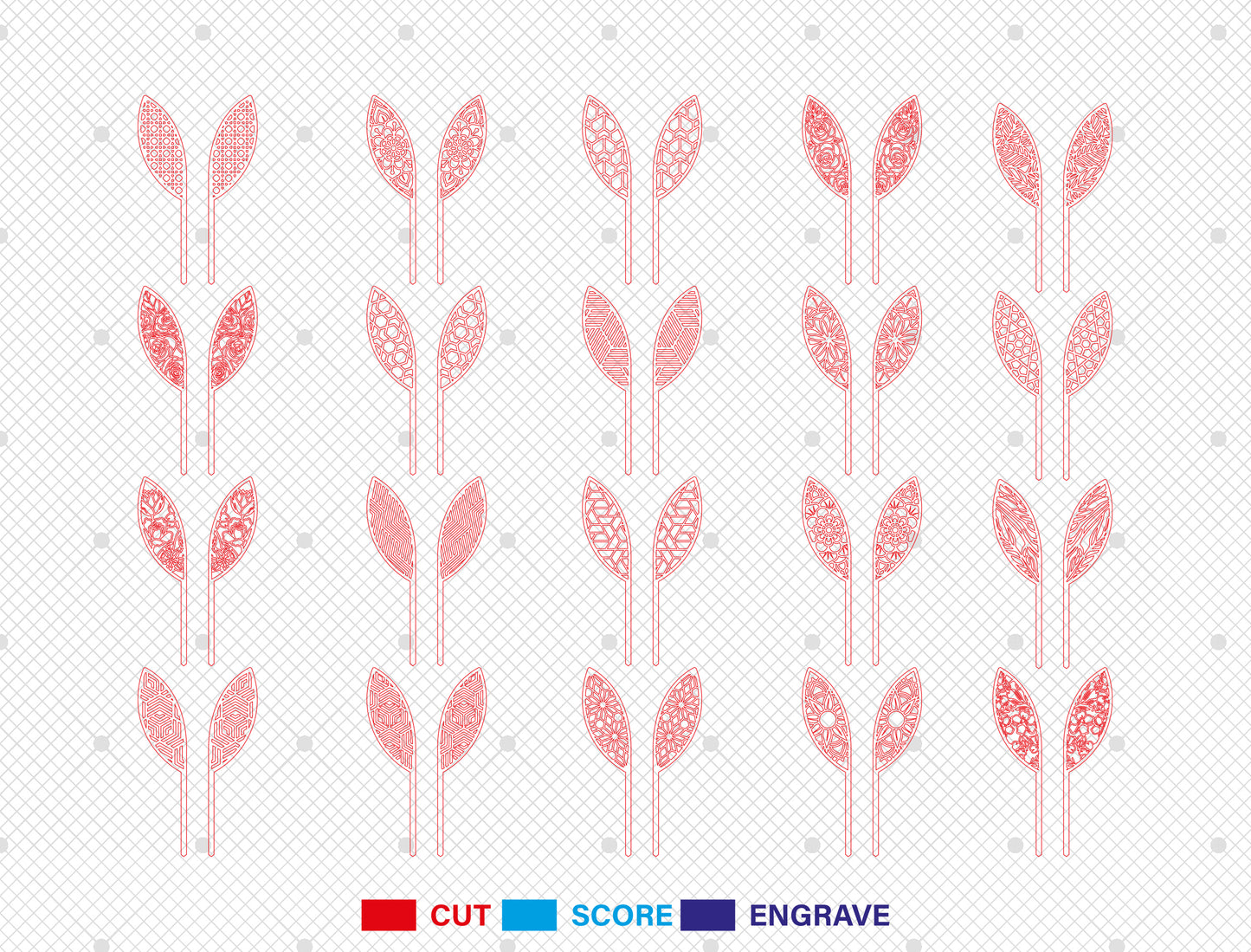 Easter Bunny Ears Plant Stick SVG 20 Designs Laser Cut for LightBurn and xTool