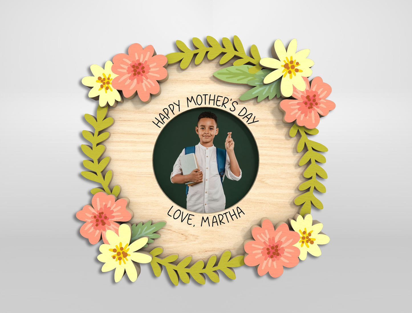 Floral Mom Photo Frame Wreath Magnet SVG Bundle for LightBurn and xTool