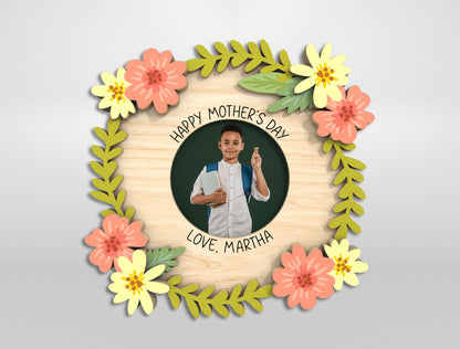 Floral Mom Photo Frame Wreath Magnet SVG Bundle for LightBurn and xTool