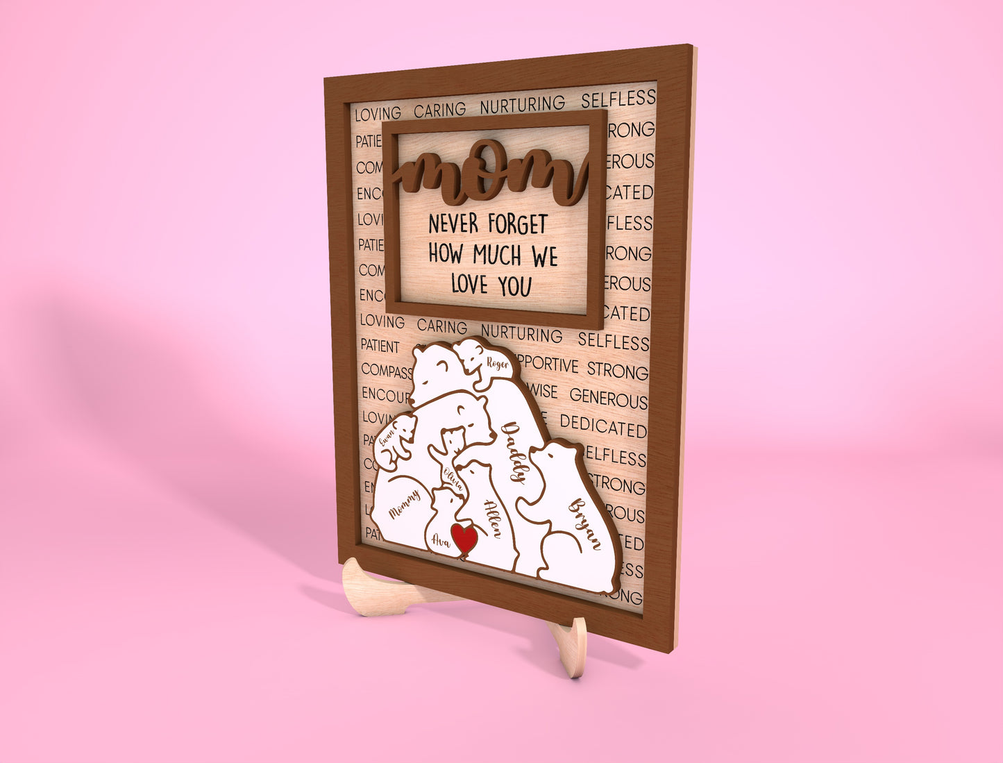 Personalized Mom Bear Sign SVG Custom Family Name for LightBurn