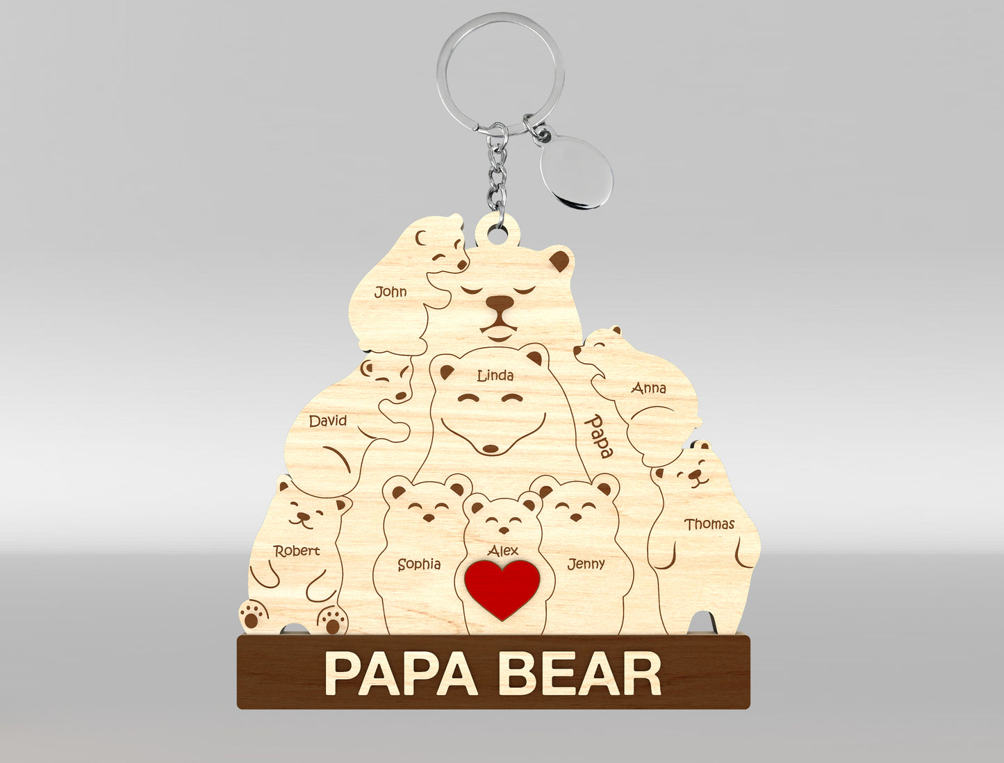 Personalized Papa Bear Puzzle Keychain SVG Laser Cut File for Glowforge and xTool