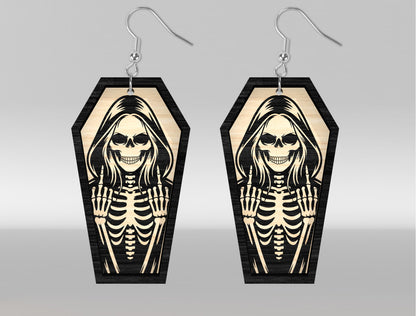 8 Skeleton Coffin Earrings SVG Halloween Laser Cut Bundle for LightBurn