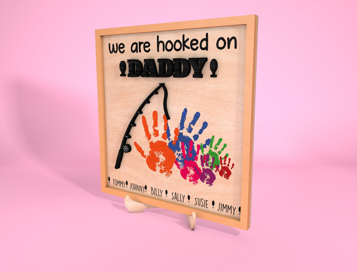 Personalized Fishing Handprint Dad Sign SVG Laser Cut File for Glowforge and LightBurn