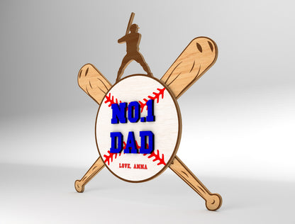 No.1 Dad Baseball Sports Sign SVG Laser Cut File for Glowforge and xTool