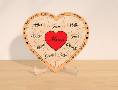 Personalized Mom Heart Sign SVG Custom Kids Name for Glowforge
