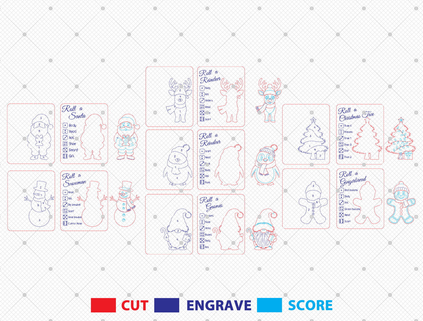 Christmas Roll-a-Game Dice Activity Laser Cut File | Ready to Cut | Glowforge, xTool, LightBurn, etc.