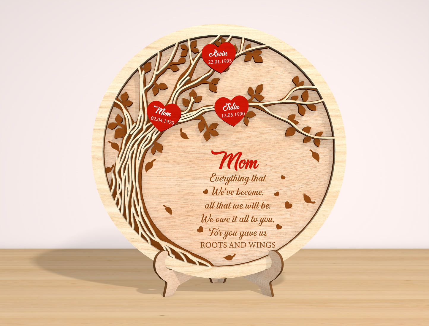 Family Tree Mom Sign SVG Heart Leaves for LightBurn and Glowforge
