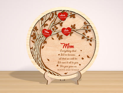 Family Tree Mom Sign SVG Heart Leaves for LightBurn and Glowforge