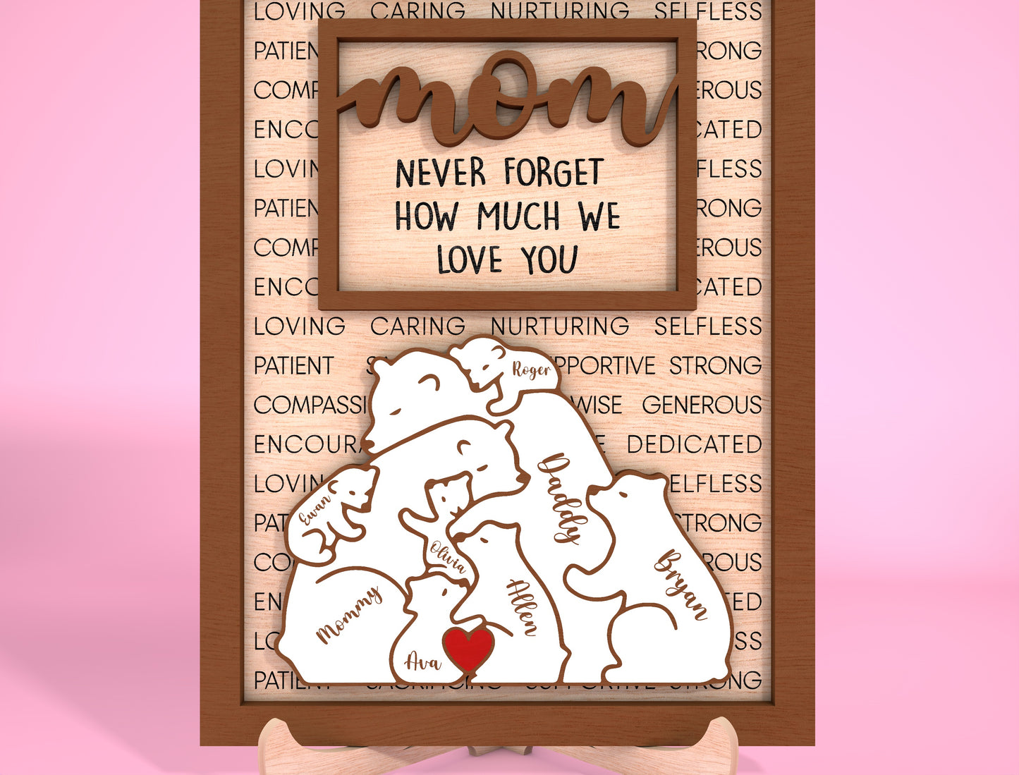 Personalized Mom Bear Sign SVG Custom Family Name for LightBurn