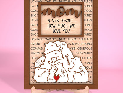 Personalized Mom Bear Sign SVG Custom Family Name for LightBurn