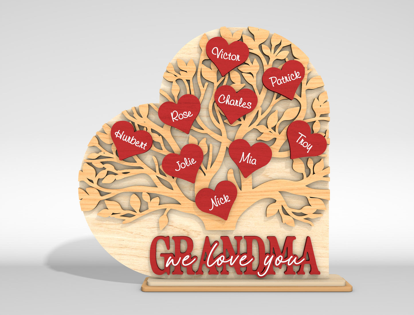 Personalized Grandma Family Tree SVG Custom Name Heart Sign for xTool and Glowforge