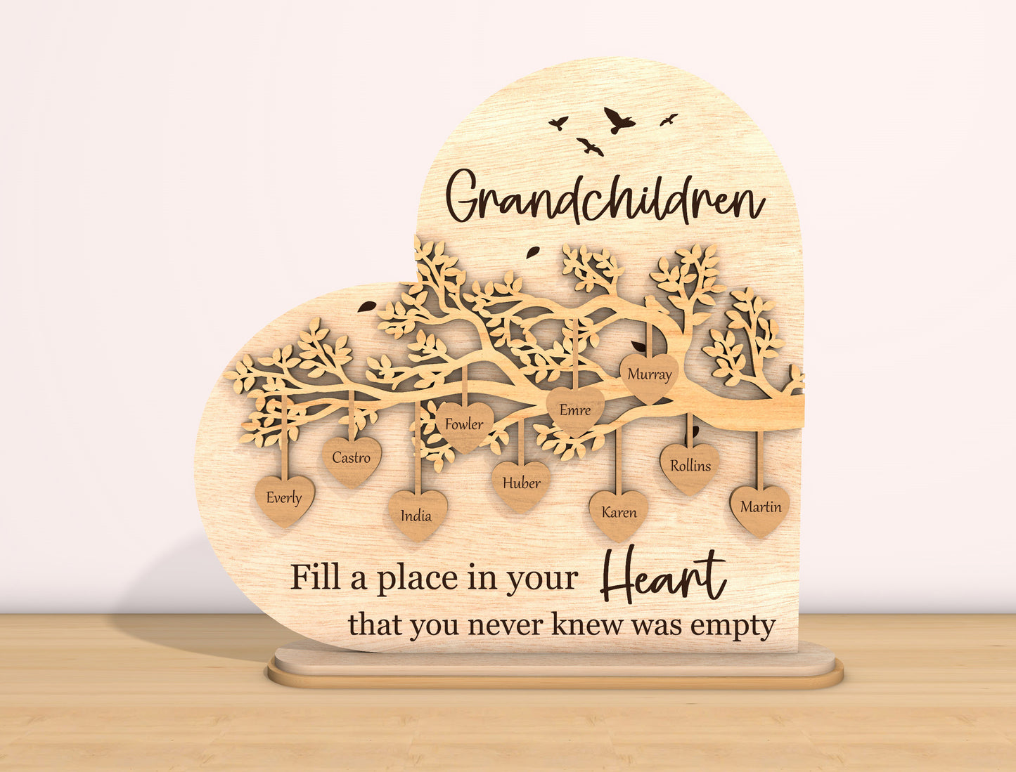 Grandchildren Heart Sign SVG Personalized Family Tree Laser Cut File for Glowforge and xTool