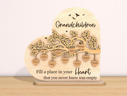 Grandchildren Heart Sign SVG Personalized Family Tree Laser Cut File for Glowforge and xTool