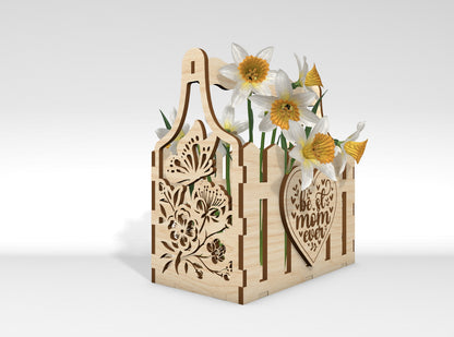Mother's Day Flower Basket SVG Engraved Floral Gift Laser Cut File for Glowforge and xTool