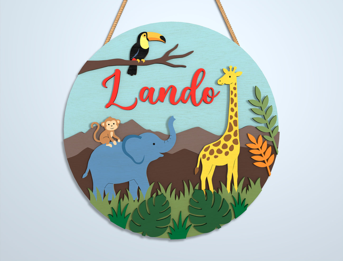 Personalized Safari Baby Name Sign SVG Bundle for Glowforge and xTool