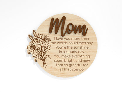 Round Mom Quote Sign SVG Mother's Day Wall Decor Laser Cut File for xTool and Glowforge