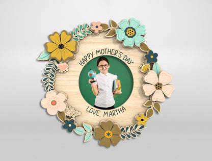 Floral Mom Photo Frame Wreath Magnet SVG Bundle for LightBurn and xTool