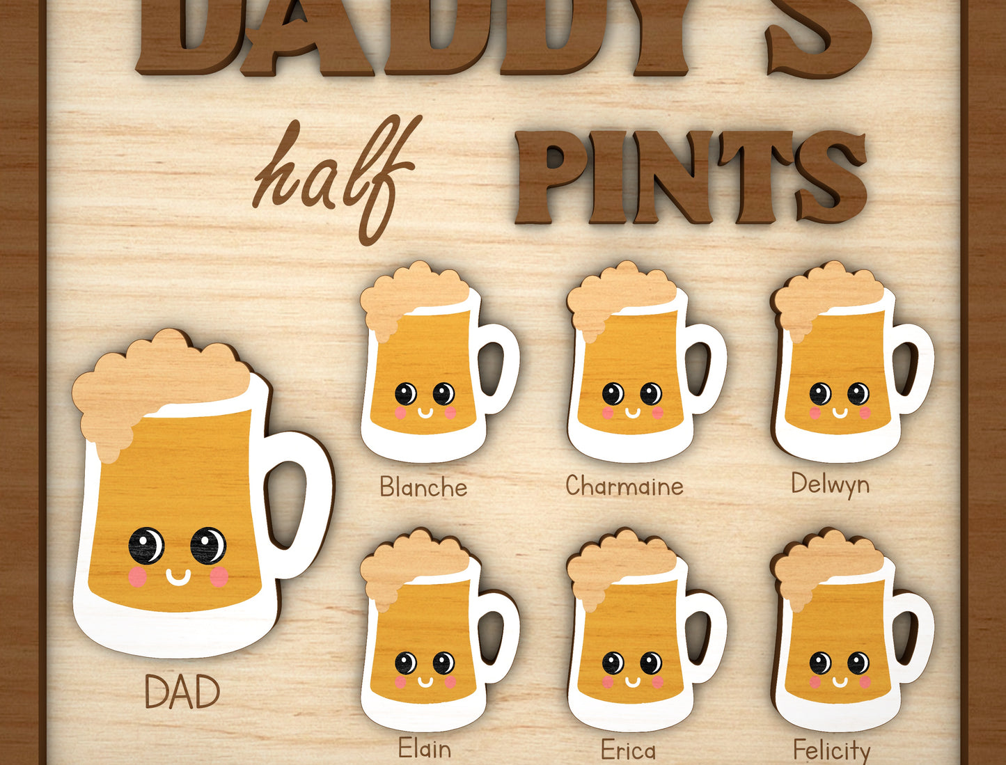 Daddy's Half Pints Beer Mug Sign SVG Laser Cut File for LightBurn and xTool