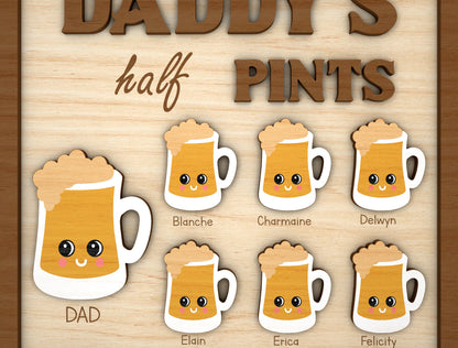 Daddy's Half Pints Beer Mug Sign SVG Laser Cut File for LightBurn and xTool