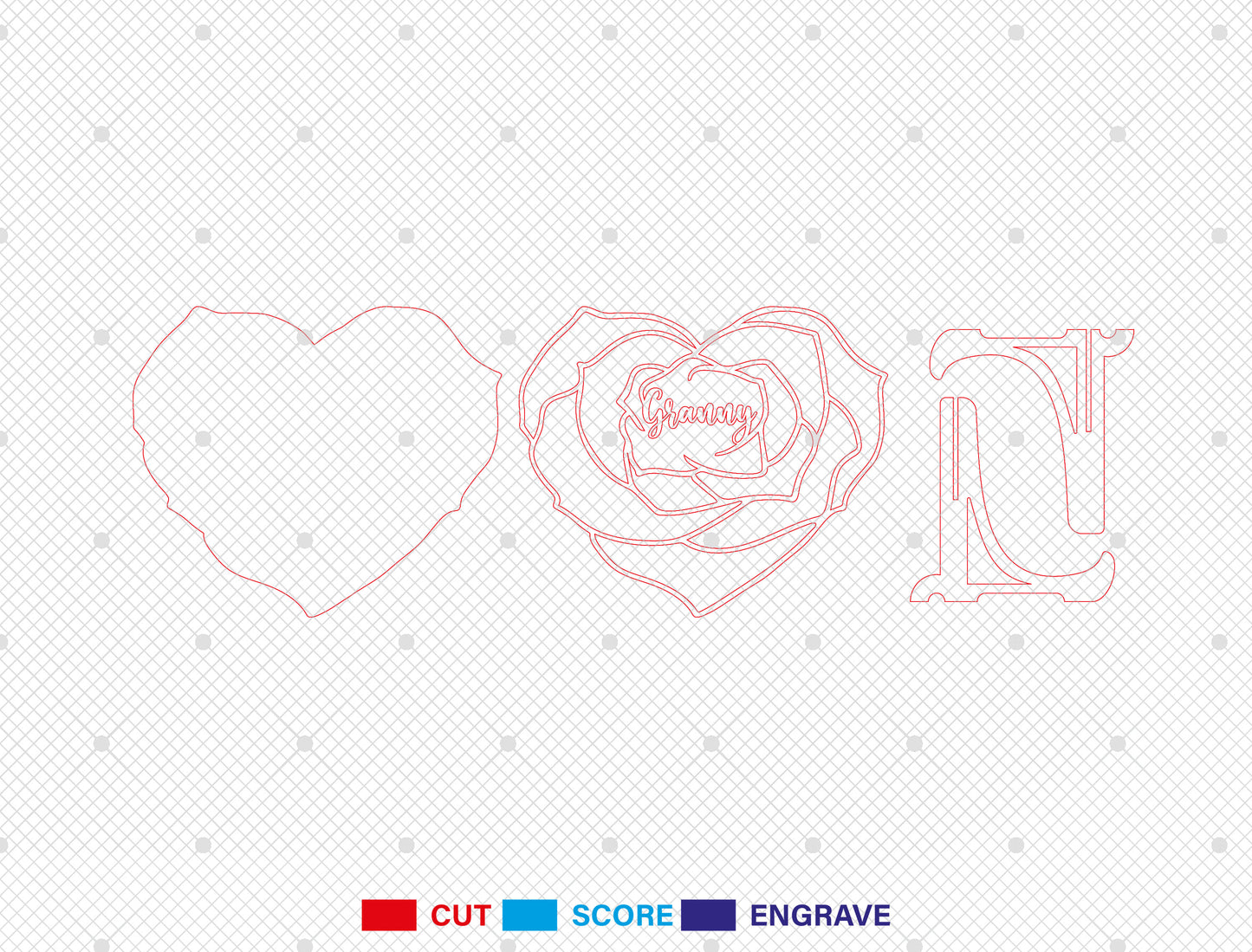 Rose Heart Family Name Sign SVG Bundle for Glowforge and xTool