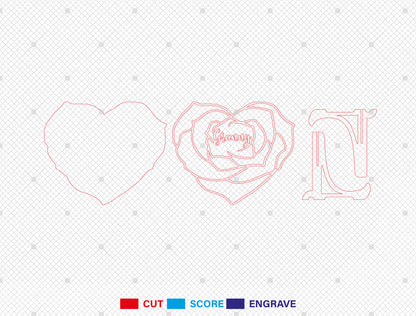 Rose Heart Family Name Sign SVG Bundle for Glowforge and xTool