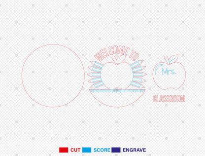 Teacher Apple Door Sign SVG Bundle Laser Cut File for Glowforge and xTool