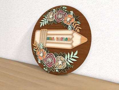 Personalized 3D Teacher Door Sign SVG Bundle Classroom Decor Laser Cut File for xTool