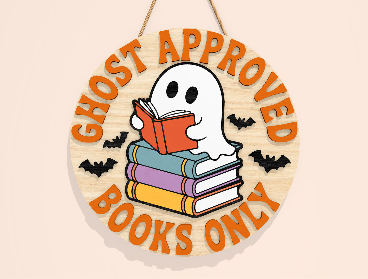 Halloween Reading Ghost Door Sign SVG Bundle Laser Cut File | 8 Funny Book Lover Designs | Round Wooden Decor | Glowforge, xTool, LightBurn, etc.